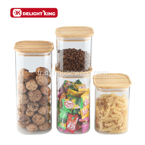 Jar de rangement en verre rond avec couvercle en bambou